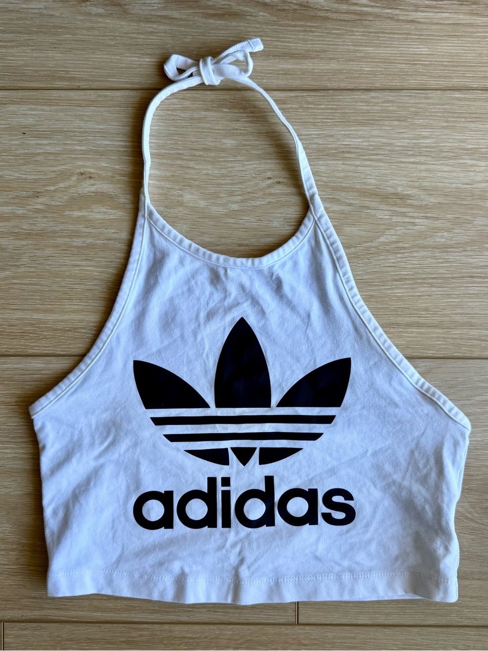 Adidas Originals White Trefoil Halter Crop Tank Top Size S